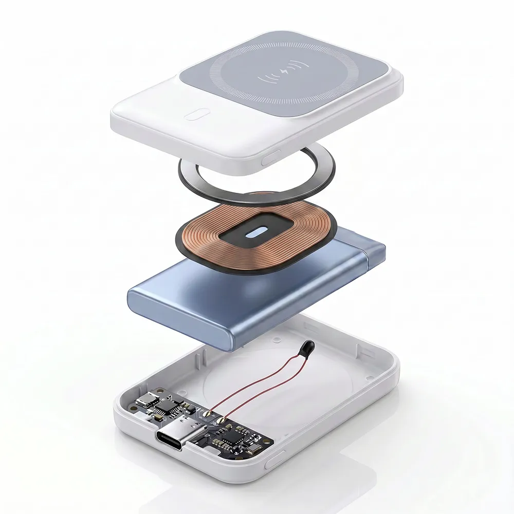 Exploded view of the Mini Magnetic Power Bank showing internal engineering