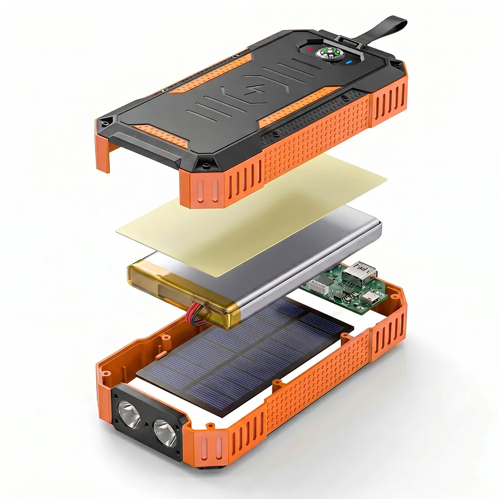 Exploded view of Multi-functional Solar Power Bank internal structure