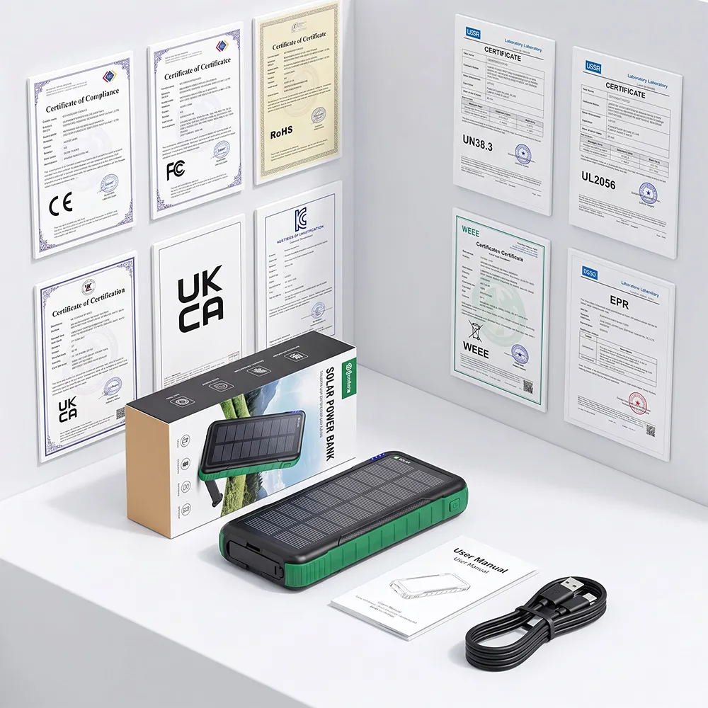 Detachable Hand Crank Solar Power Bank package and certification documents