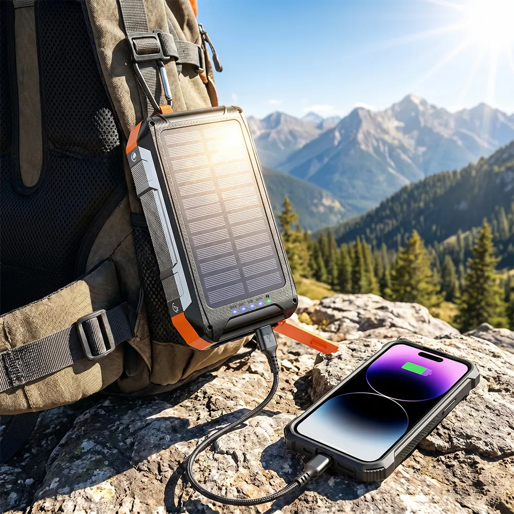 Built-in Cables MagSafe Solar Power Bank used for outdoor survival charging