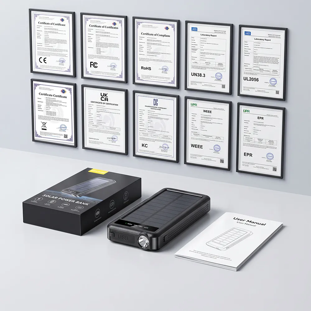 Portable solar power bank package and compliance support