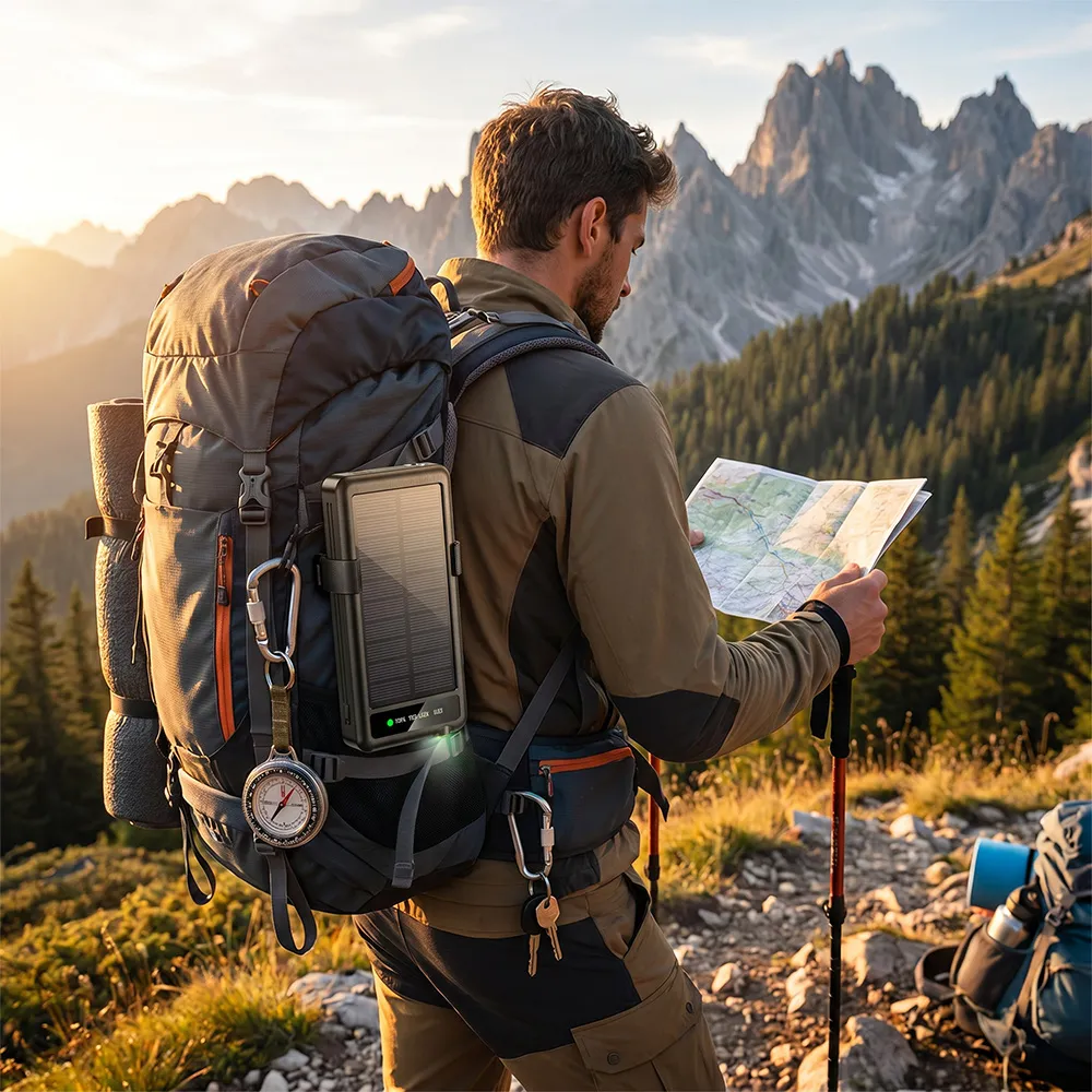 Portable solar power bank used for outdoor emergency charging
