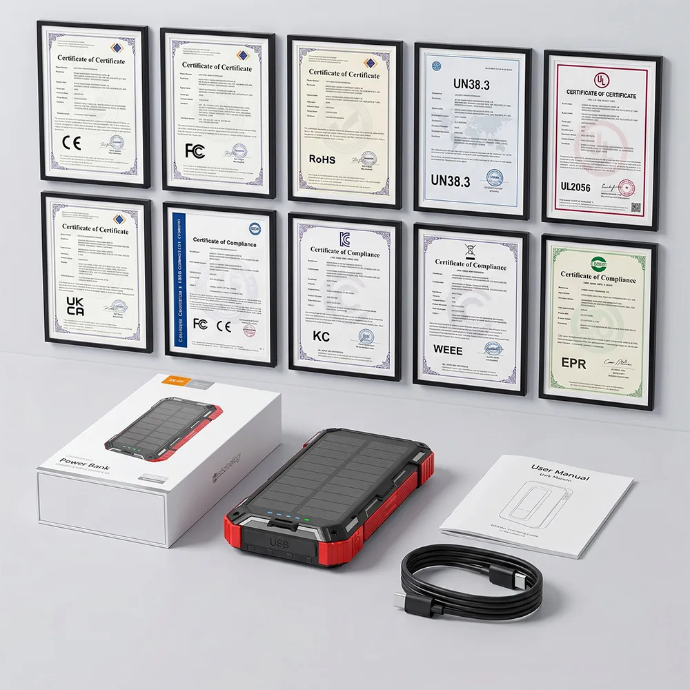 Portable solar power bank package and compliance support