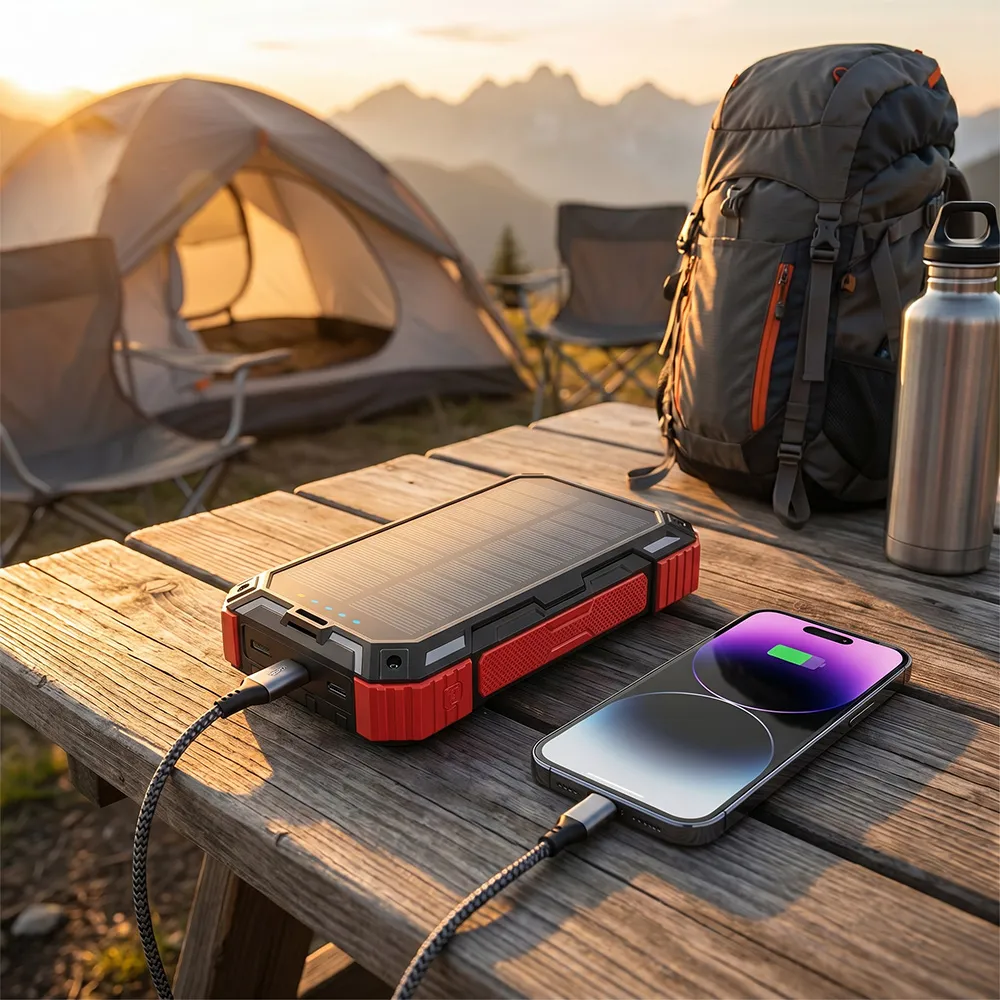 Portable solar power bank used for outdoor emergency charging