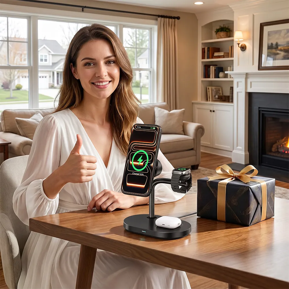 3-in-1 Magnetic cooling wireless charging station scenario display