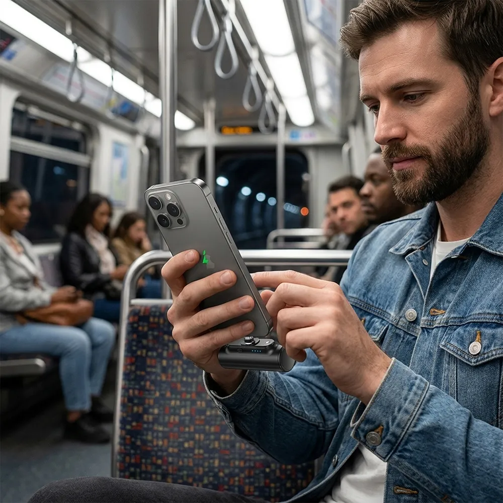 Compact magnetic power bank used during a commute