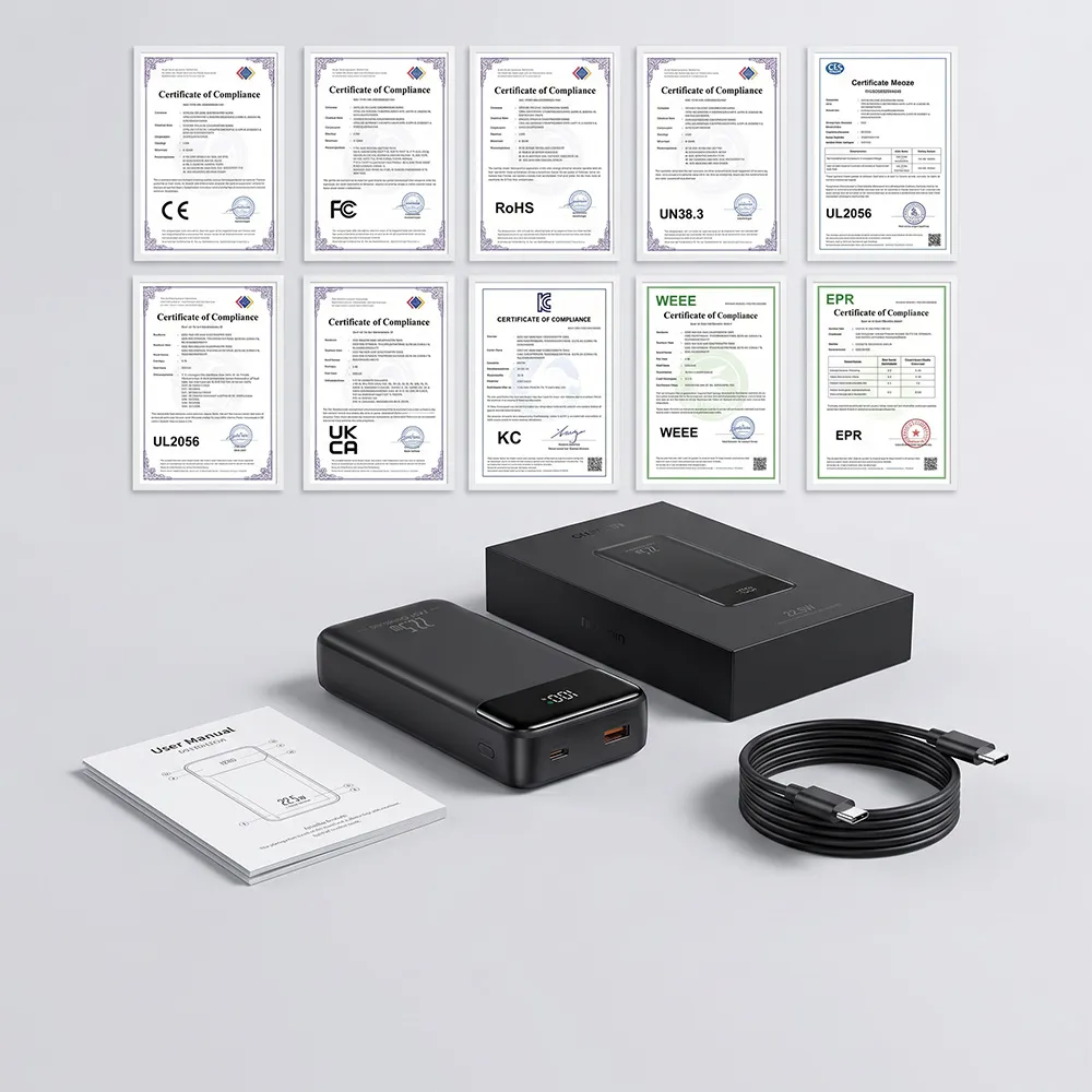 Multi-Charger power bank package, user manual, charging cable and certificates