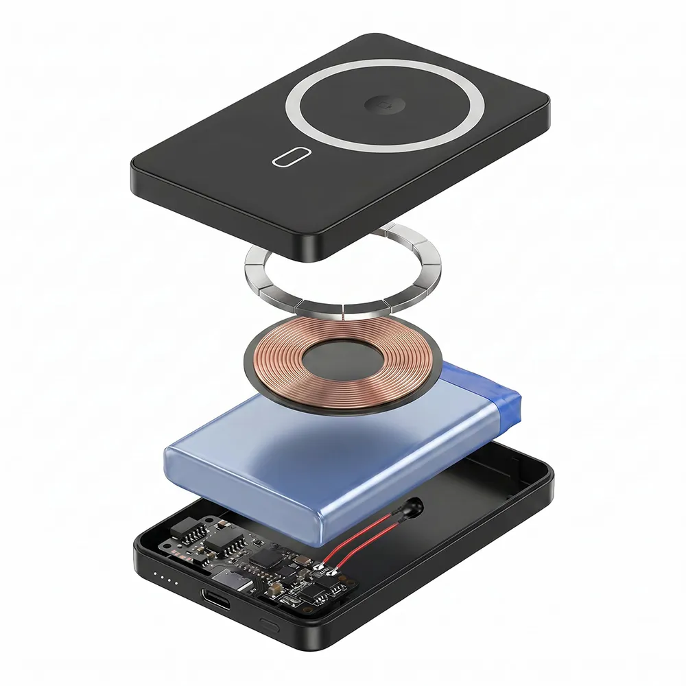Exploded engineering structure of the 3 in 1 magnetic power bank
