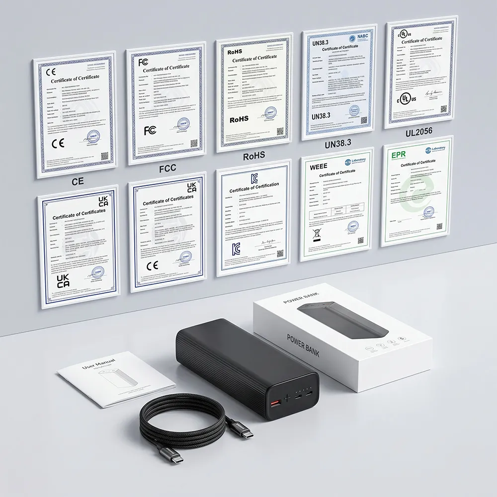 Laptop power bank package cable manual and certification materials