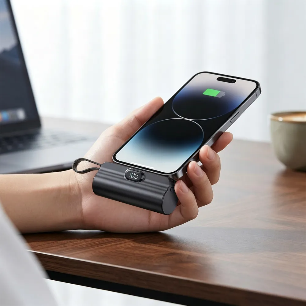 LED portable power bank charging a phone in daily use setting