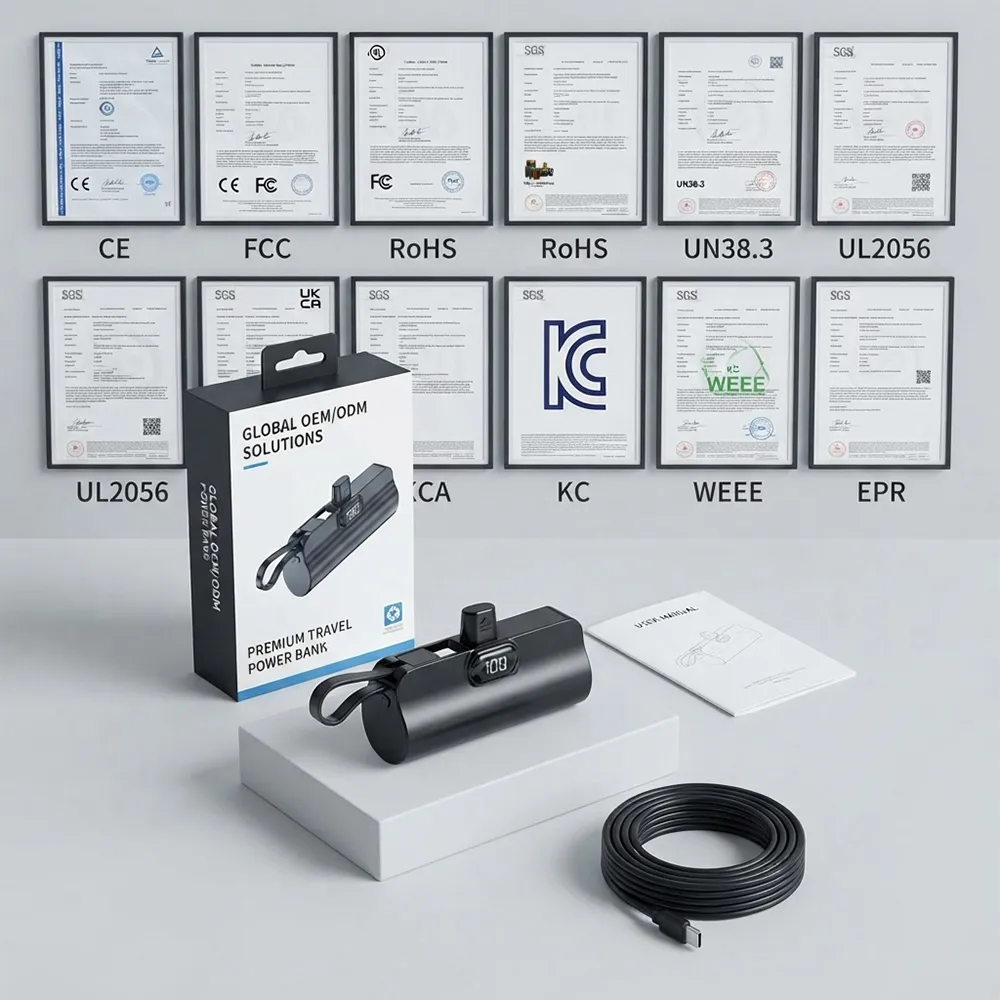 LED portable power bank compliance certifications and packaging layout