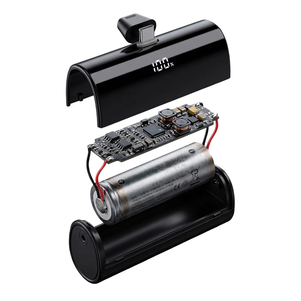 Exploded view showing battery, PCBA and built-in charging head