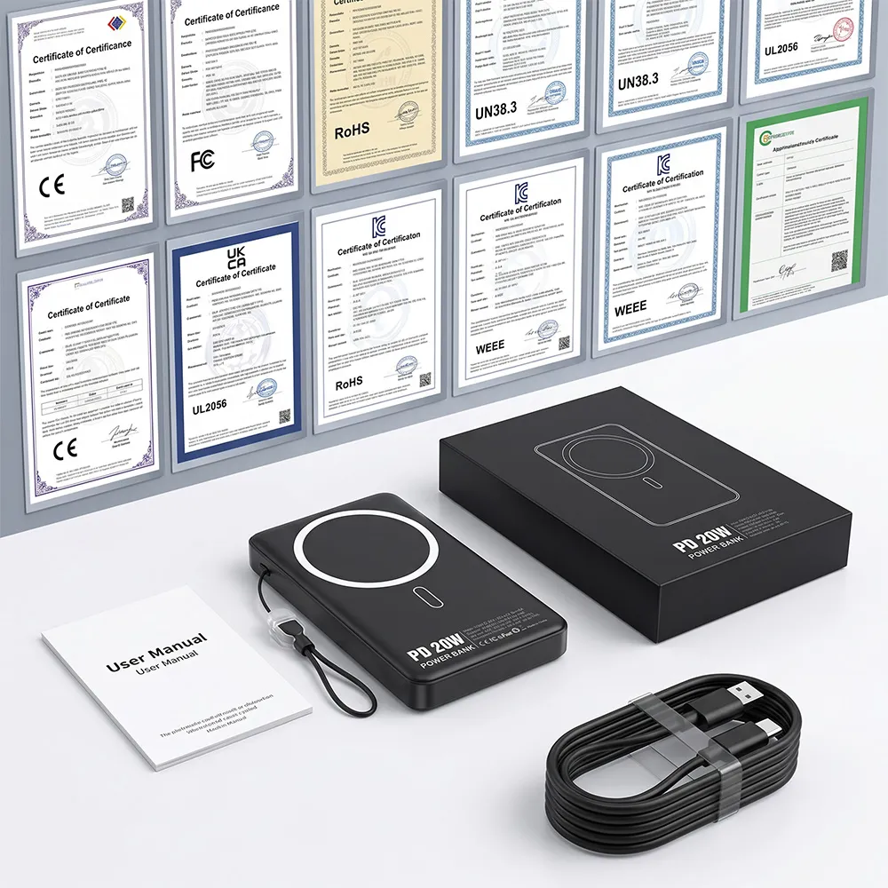 Packaging set and certification wall for magnetic power bank