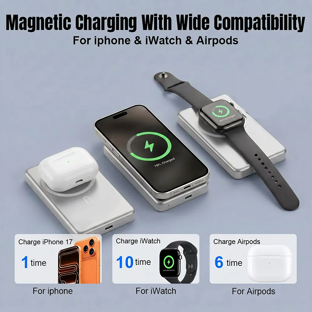 Magnetic wireless charging compatibility for phone, earbuds and watch