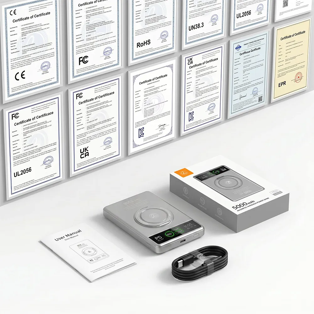 Packaging set and certification wall for magnetic power bank