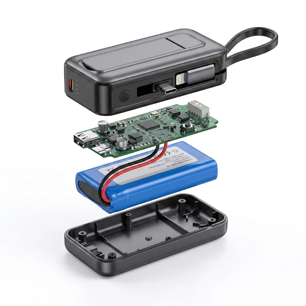 Exploded structural view showing PCB board, 5000mAh battery cell and metallic ABS casing