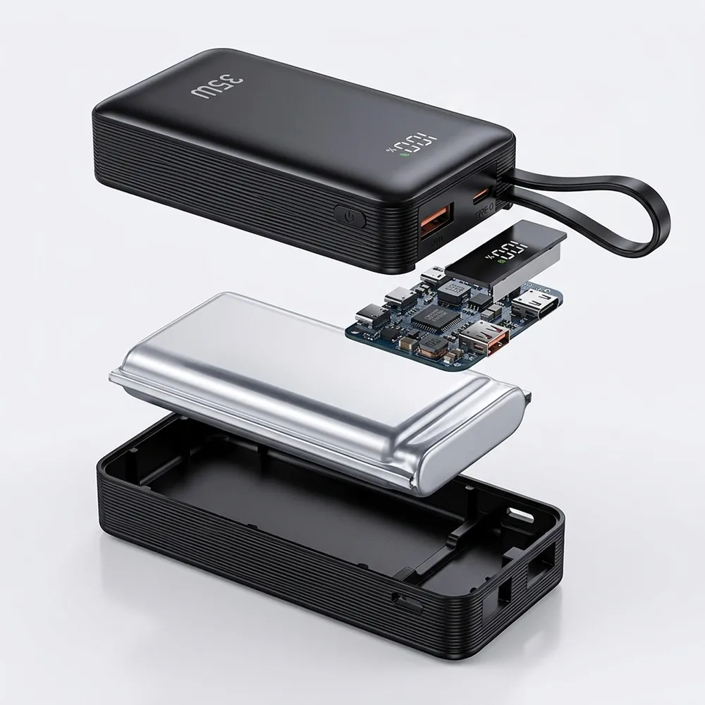 Exploded view showing product design and power bank components