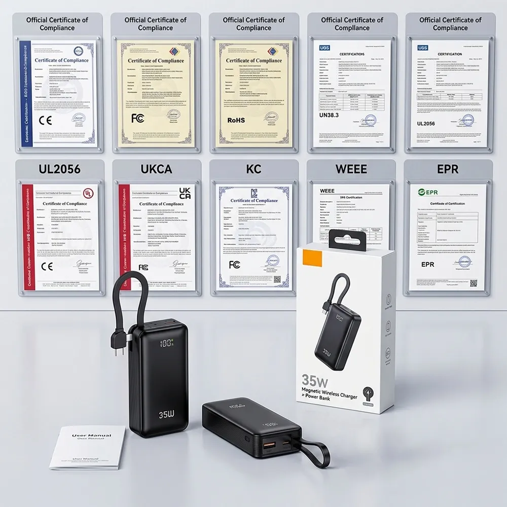 Quality certifications and package presentation for 35W laptop power bank