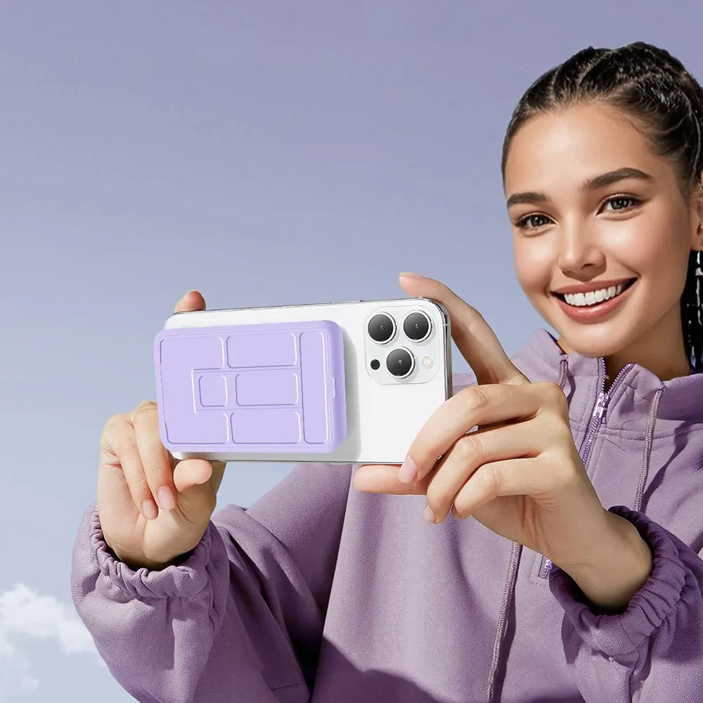 Phone Holder Magnetic Power Bank attached to a smartphone for outdoor content creation