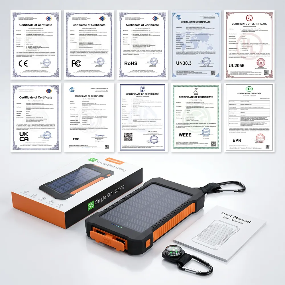 Clip Solar Power Bank package and certification documents