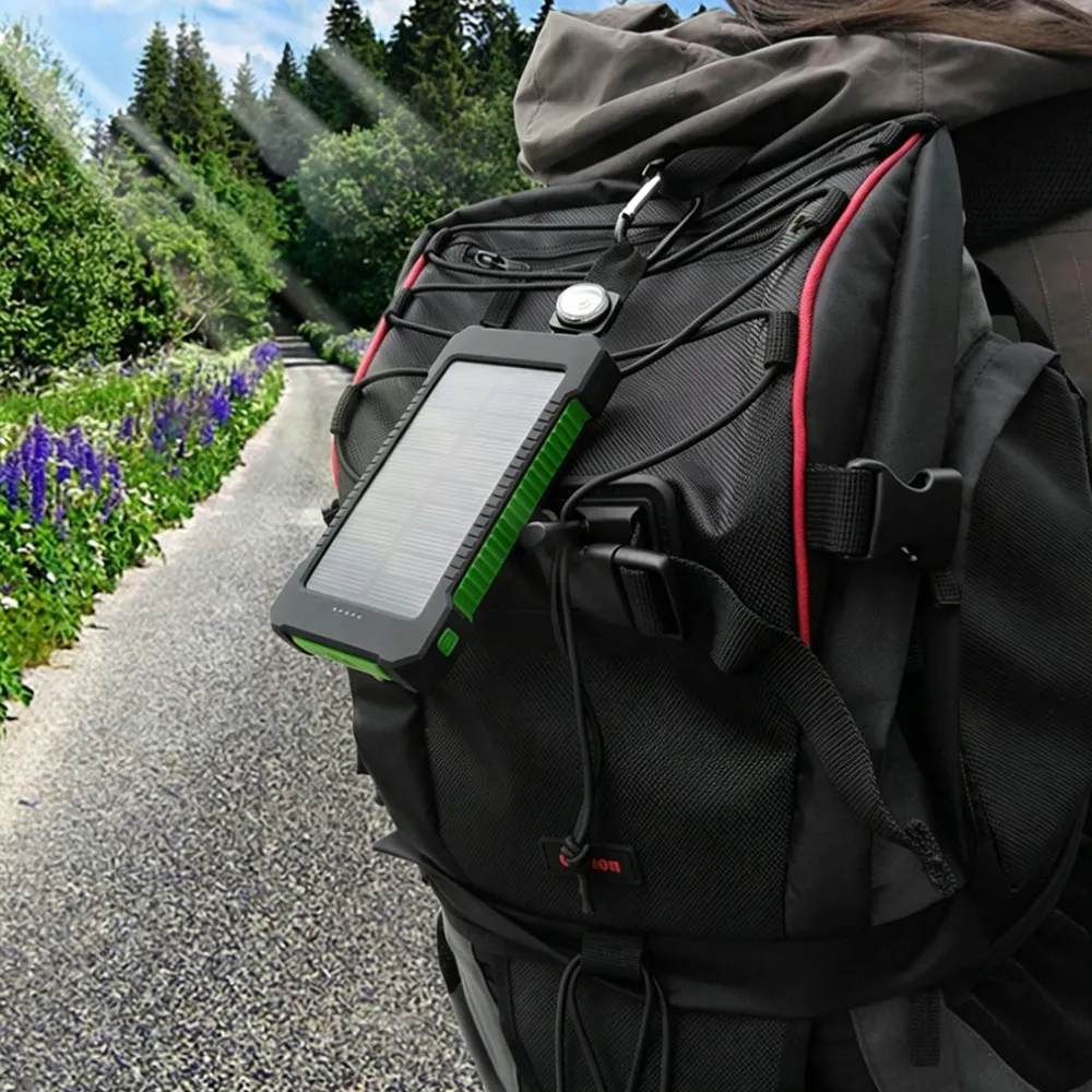 Clip Solar Power Bank attached to an outdoor backpack