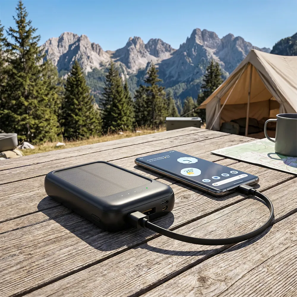 Built in Cable Solar Power Bank outdoor lifestyle application
