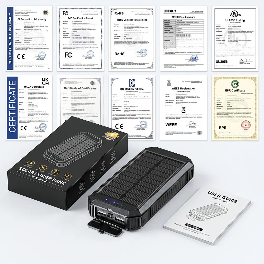 MagSafe Solar Power Bank package, manual and certification documents showcase