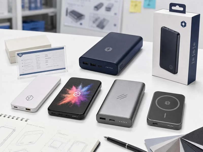 Custom Power Banks with Logo showing logo printing and sample approval options